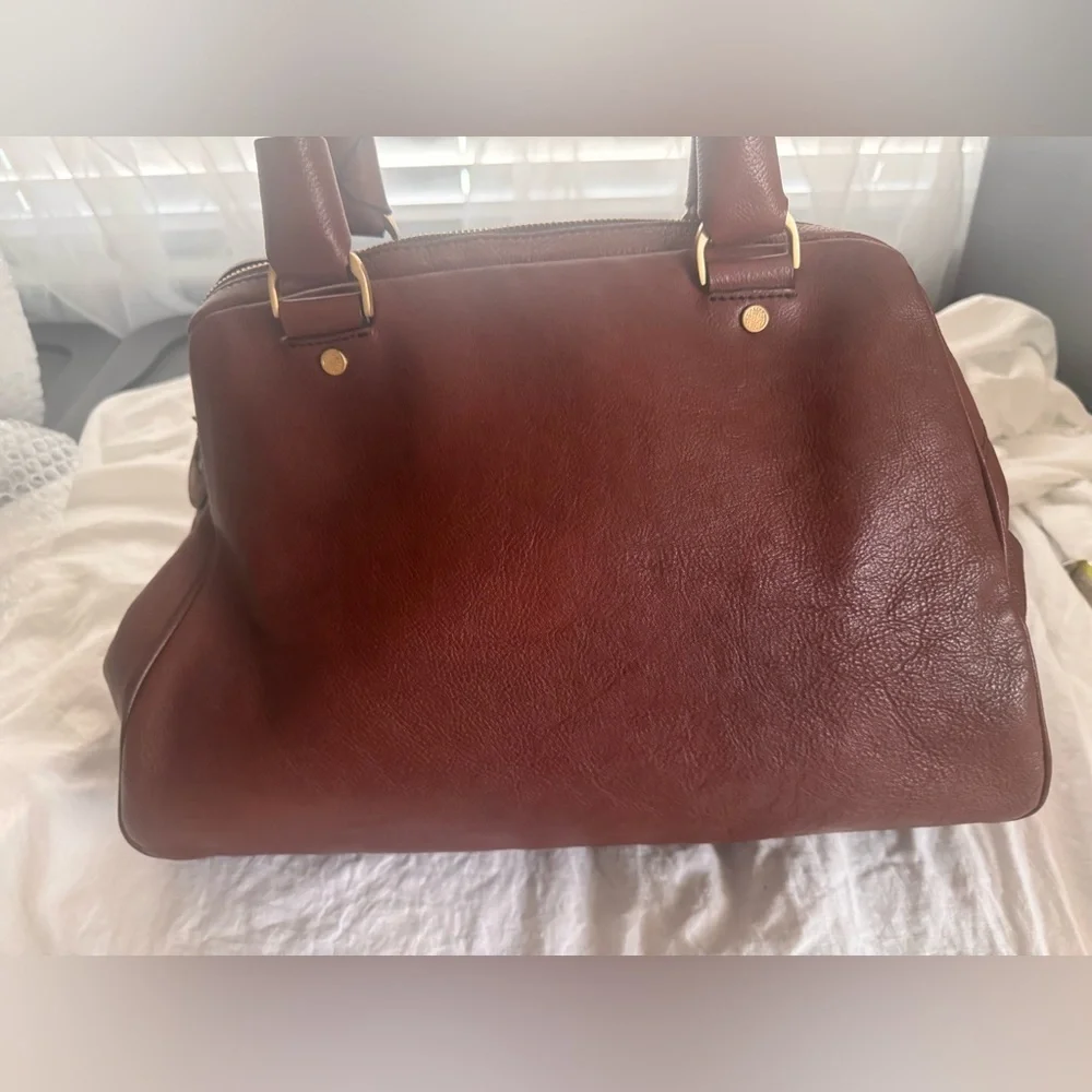 Cole Haan Brown Leather Satchel Braided Handle Top Zip Bag